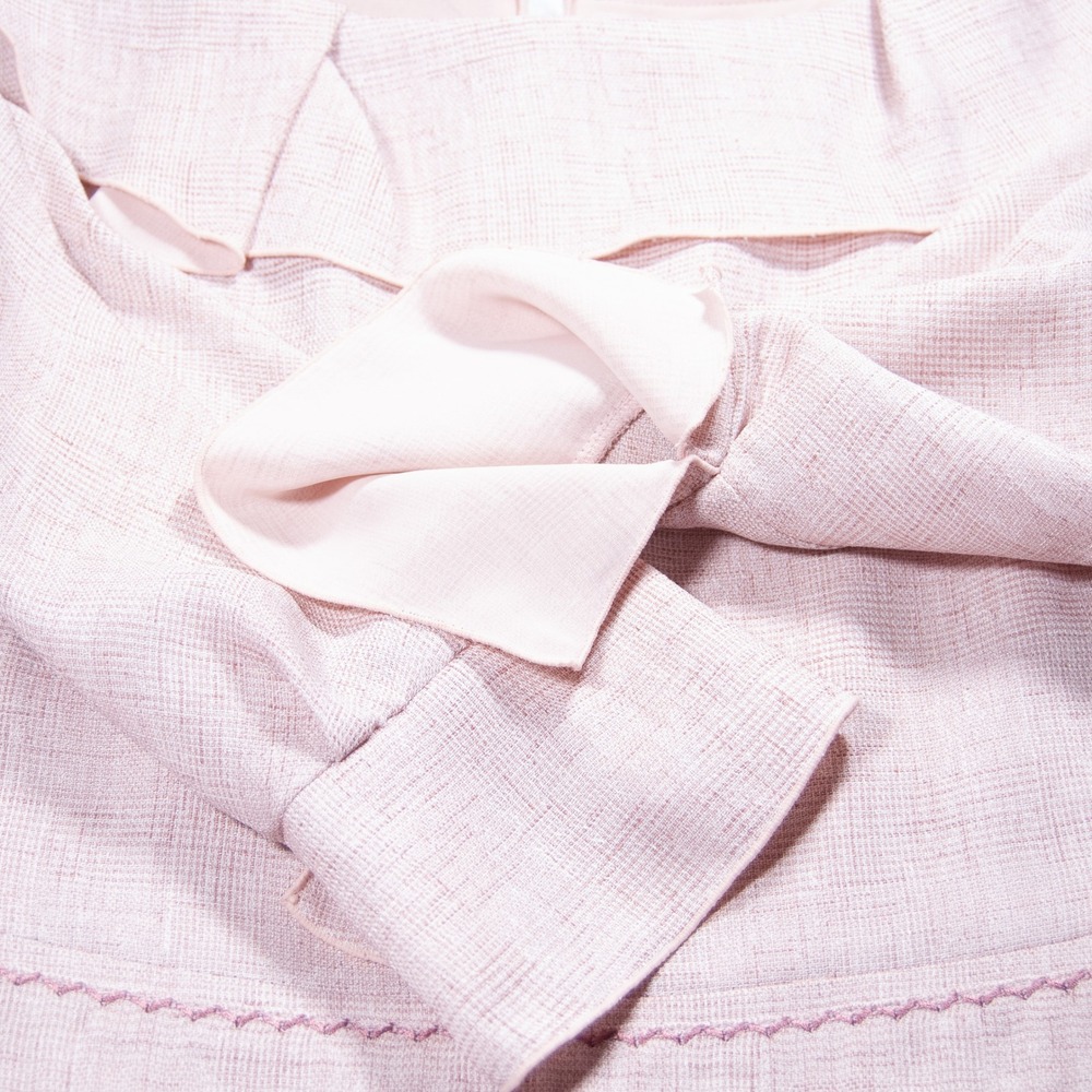 itMICHAA Pale Pink Textured Ruffle Collar Midi Dress 3/4 Sleeve Small - Picture 4 of 10